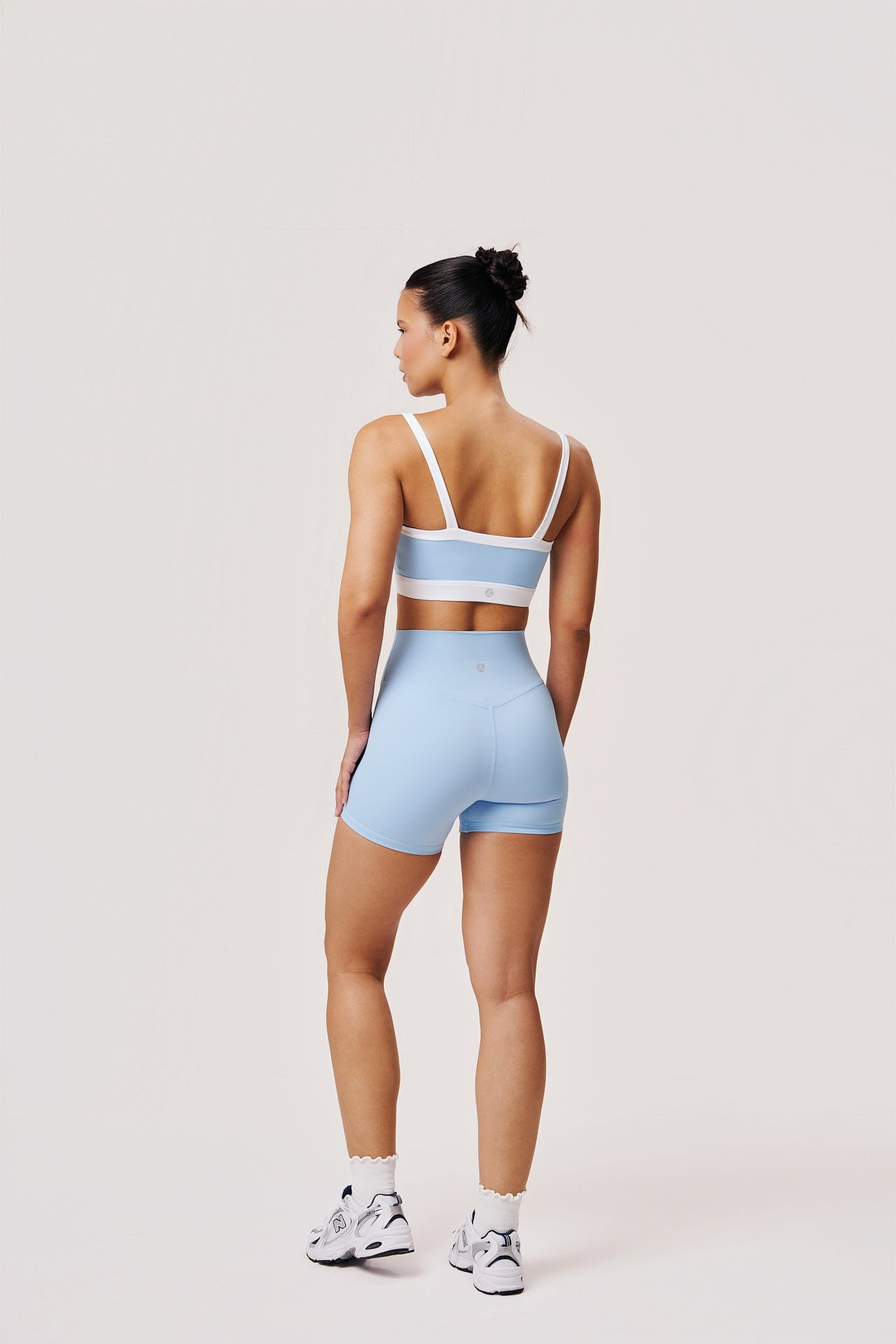 Juno Two-Tone Sports Bra in Light Blue & White | Supportive Workout Top