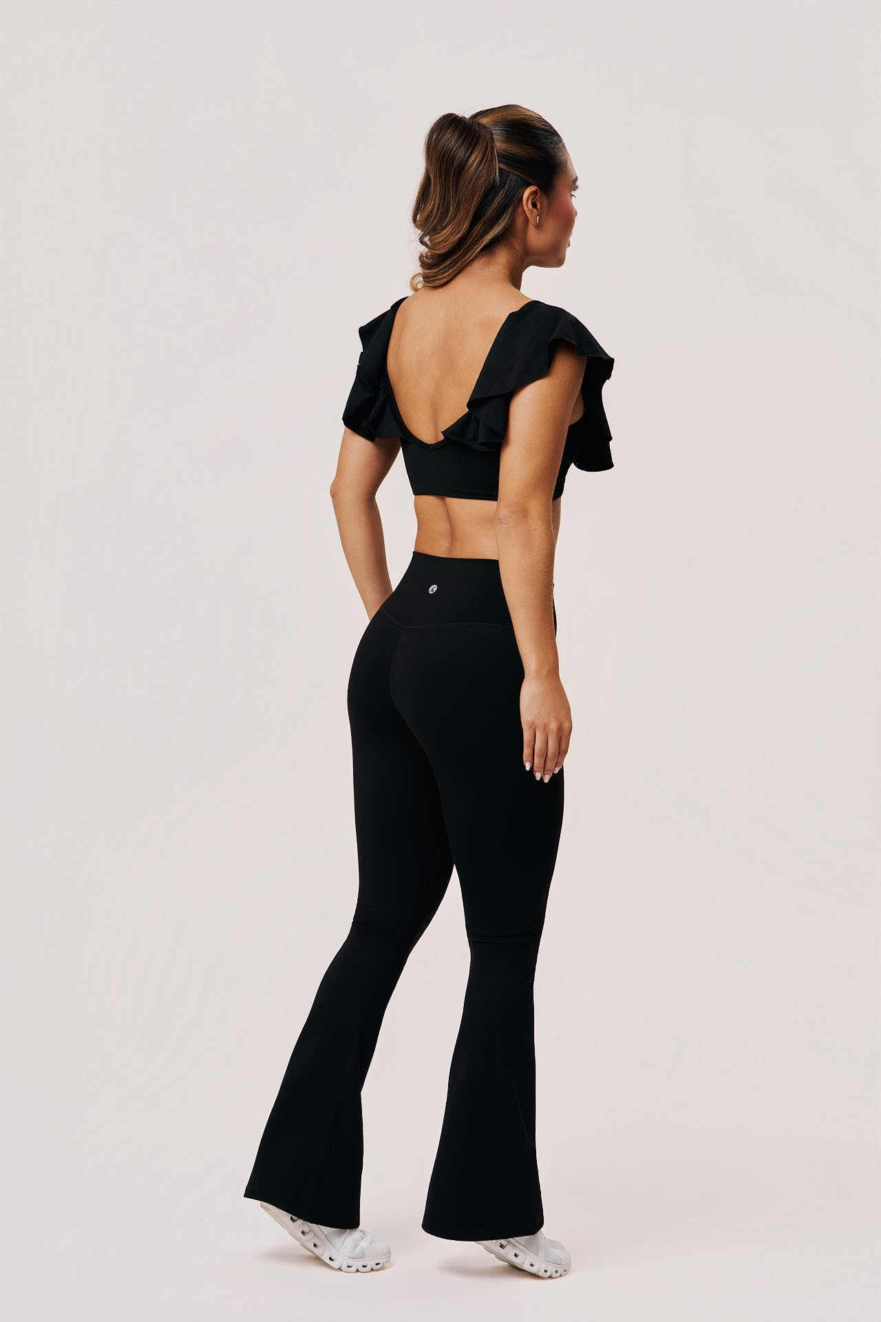 Venus Ruffle Shoulder Sports Bra | Elegant Workout Top
