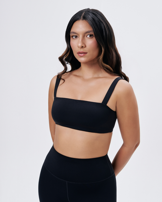 Hope Adjustable Strap Sports Bra | Minimal Black Workout Top for Pilates, Yoga & Everyday Wear