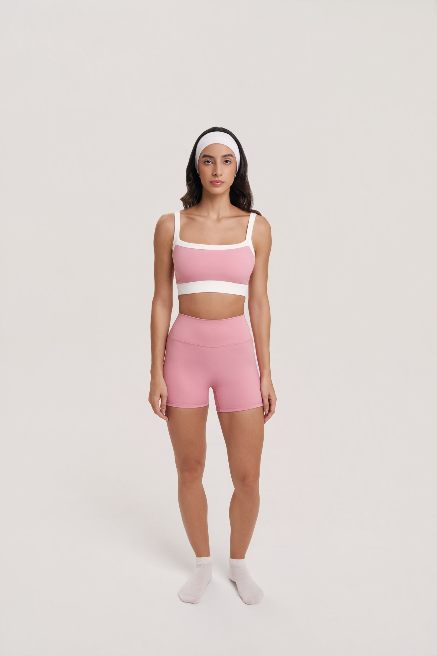 Juno Two-Tone Sports Bra in Light Blue & White | Supportive Workout Top