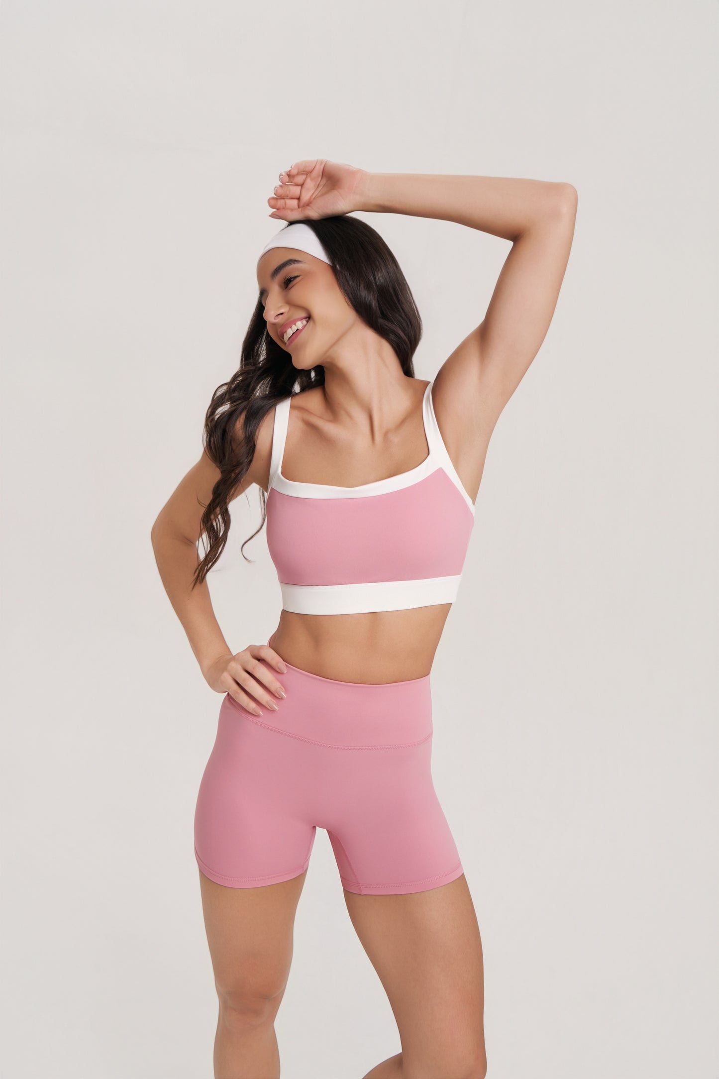 Juno Two-Tone Sports Bra in Light Blue & White | Supportive Workout Top