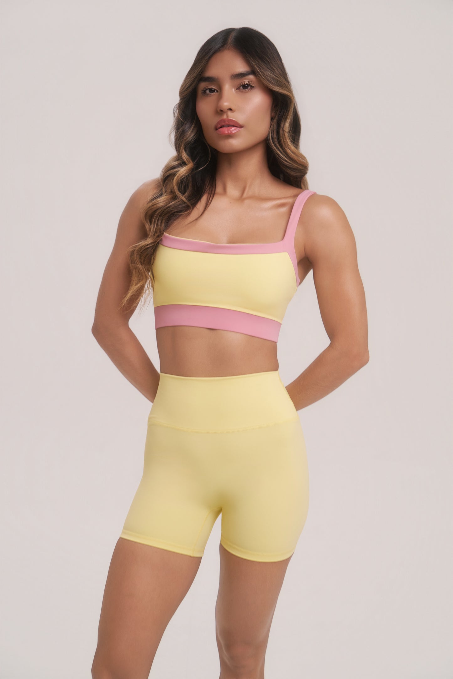Juno Two-Tone Sports Bra in Light Blue & White | Supportive Workout Top