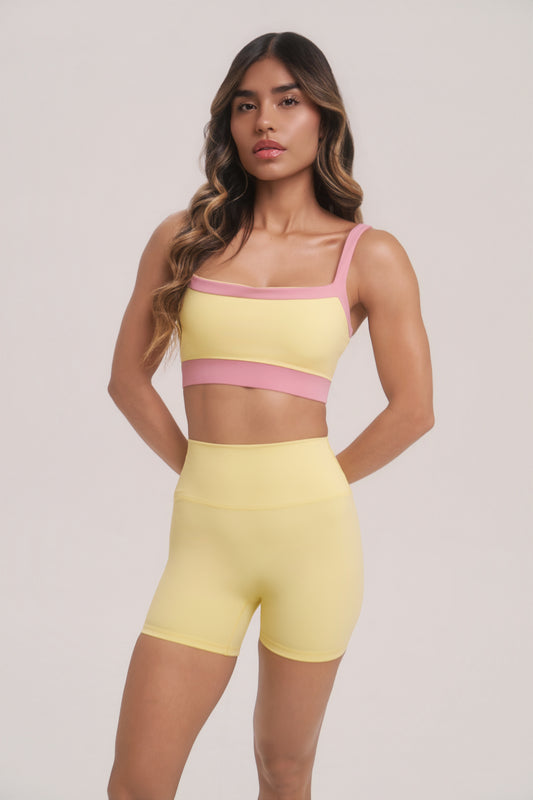Juno Two-Tone Sports Bra in Light Blue & White | Supportive Workout Top
