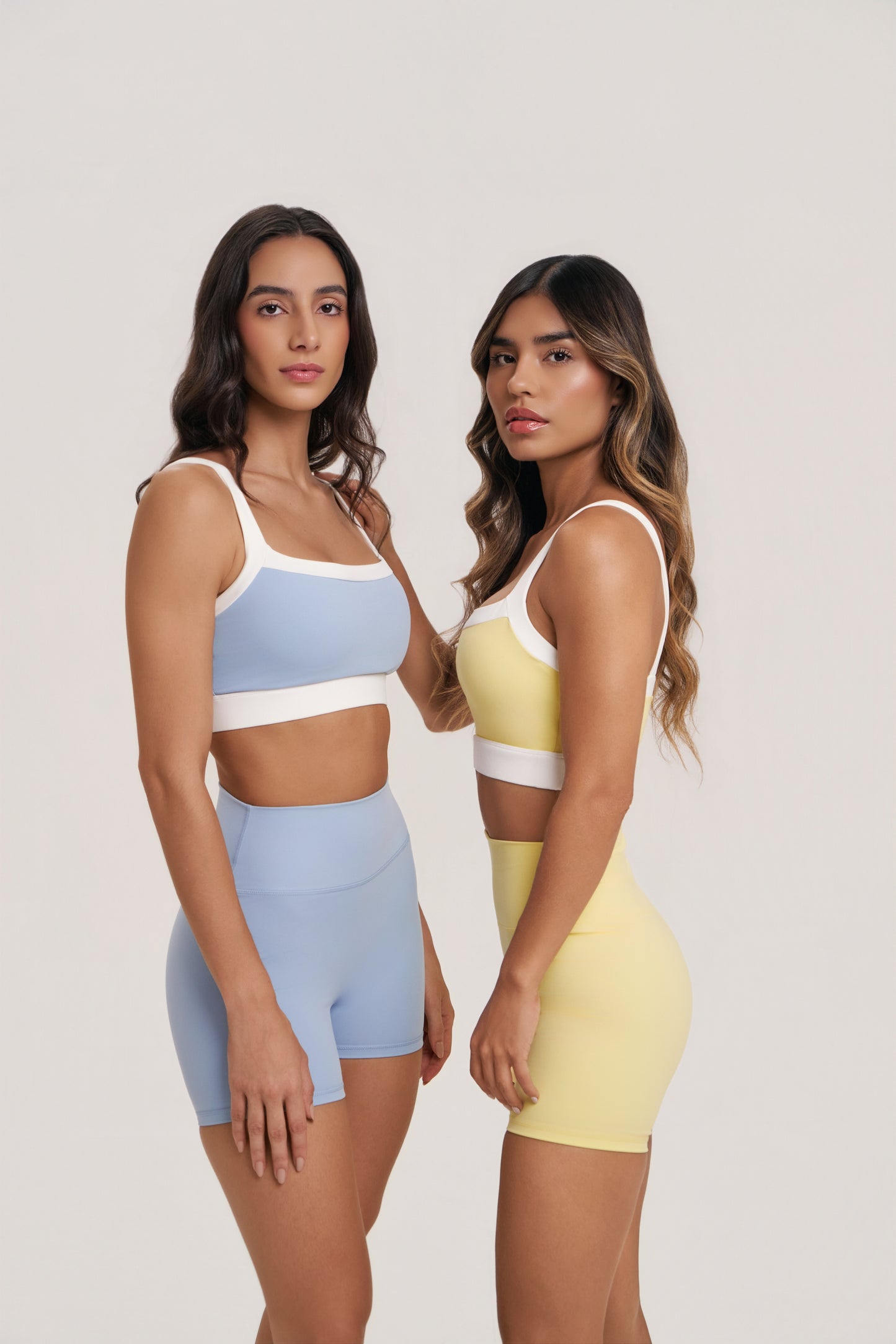 Juno Two-Tone Sports Bra in Light Blue & White | Supportive Workout Top