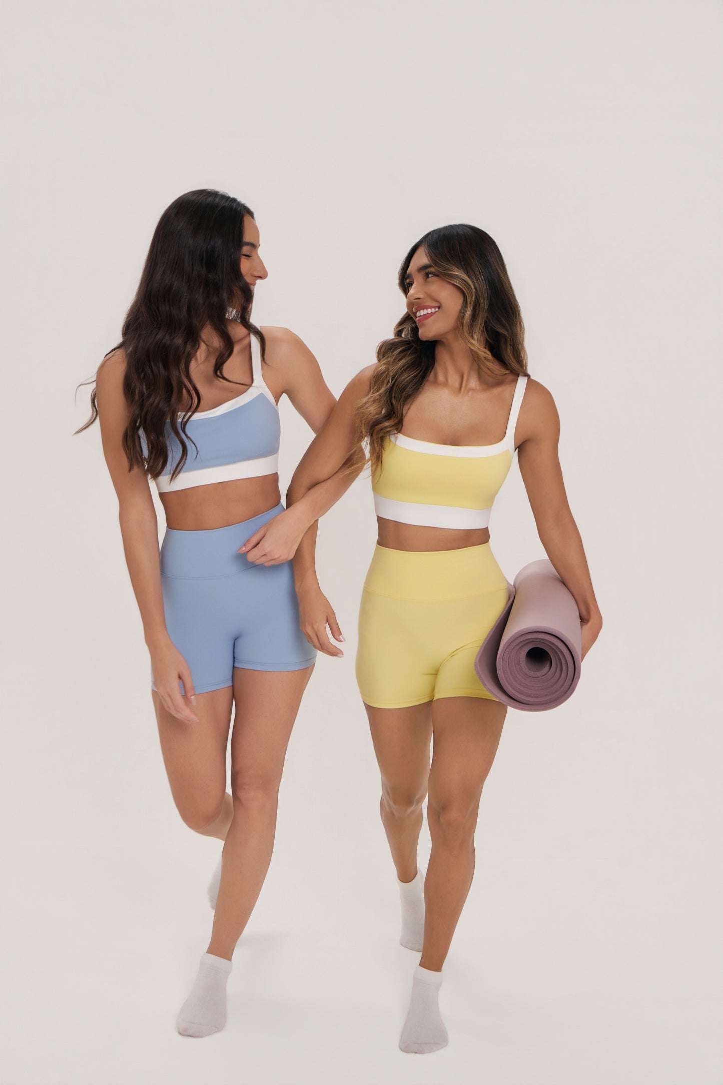 Juno Two-Tone Sports Bra in Light Blue & White | Supportive Workout Top