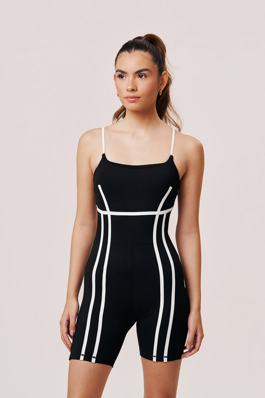 Aurora Women's Workout Jumpsuit in Black | Activewear Bodysuit with Adjustable Straps - SABEL