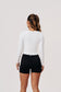 Hera Women's Long Sleeve Wrap Top in White | Cotton Yoga & Workout Shirt - SABEL