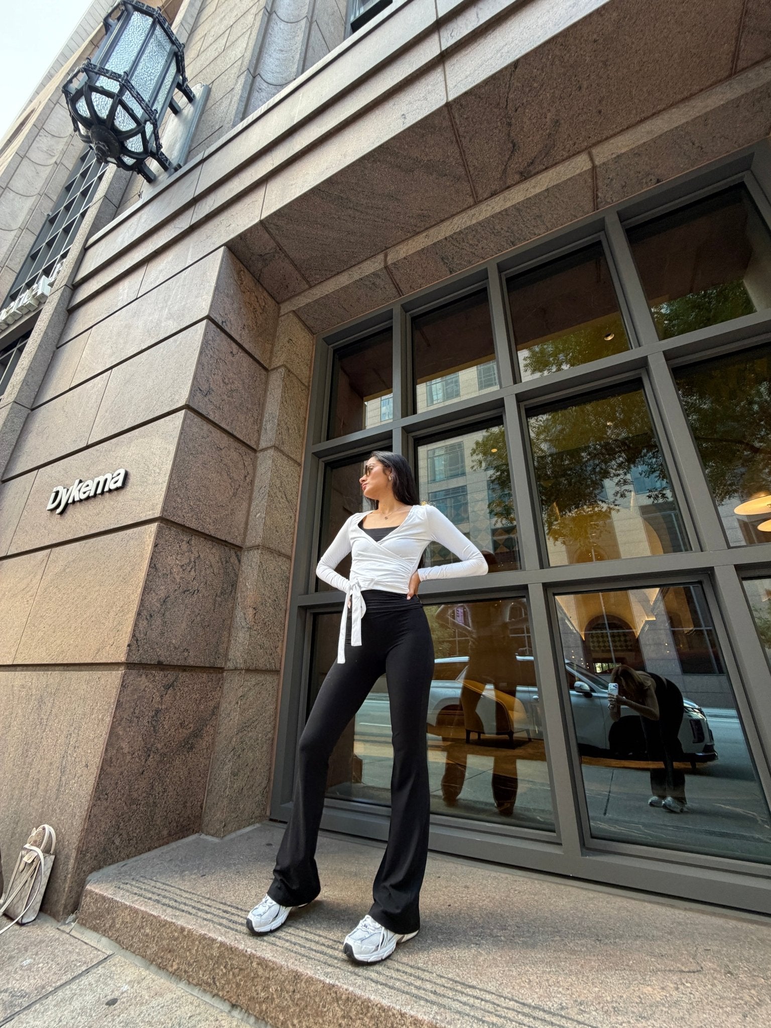 Hera Women's Long Sleeve Wrap Top in White | Yoga & Workout Shirt - SABEL