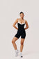Women’s Black and White Workout Romper – Underwire Bustier Pilates Romper with Twist Back | Sabel Gaia Romper - SABEL