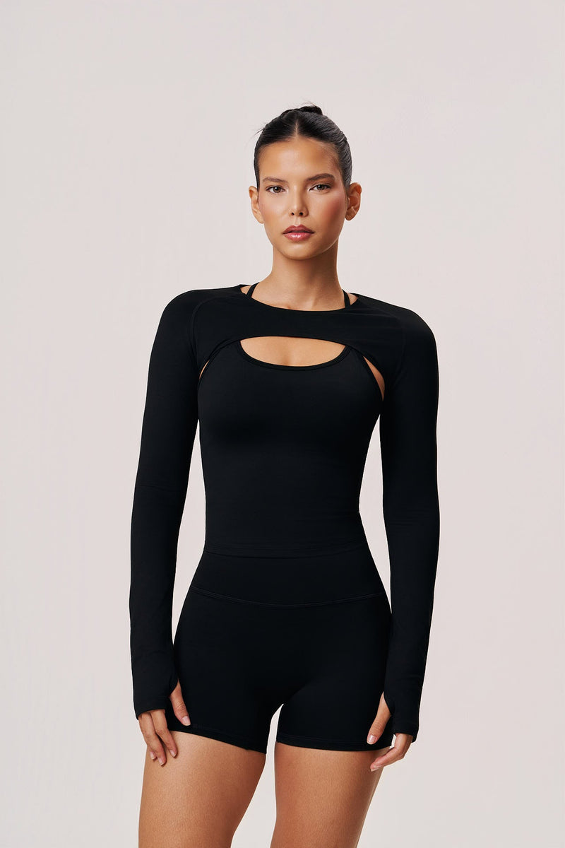 Ziva Women's Long Sleeve Workout Shrug in Black | Versatile Gym & Yoga Cover-Up